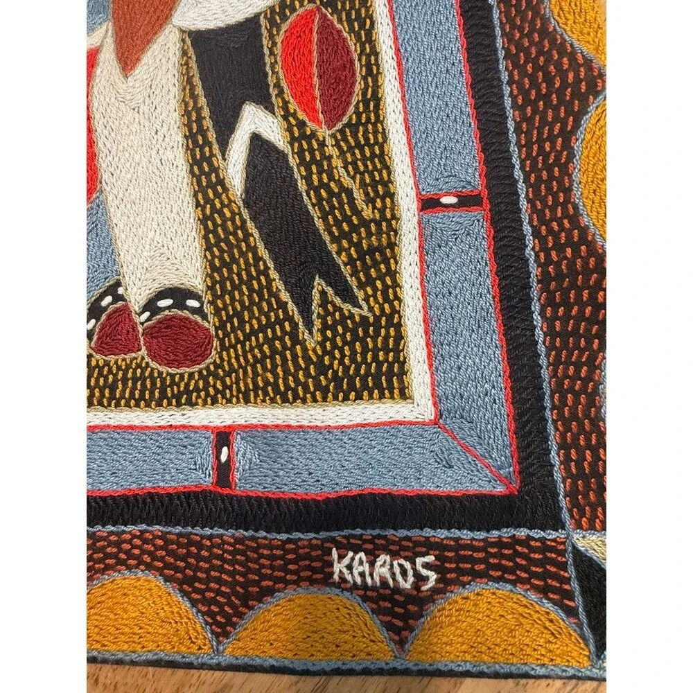 Kaross Signed Hand Embroider Elephant Folk Art Pillow Cover South Africa 17x17”